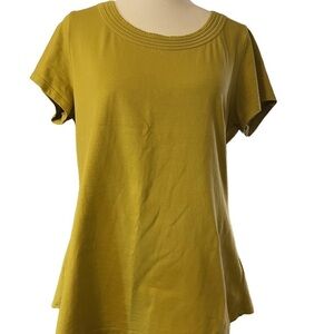 Coldwater Creek Mustard Yellow Embroidered Neckline Tee Size L 14 Top